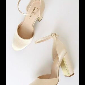 Lulu's Cream Chunky Heel D'Orsay Heels